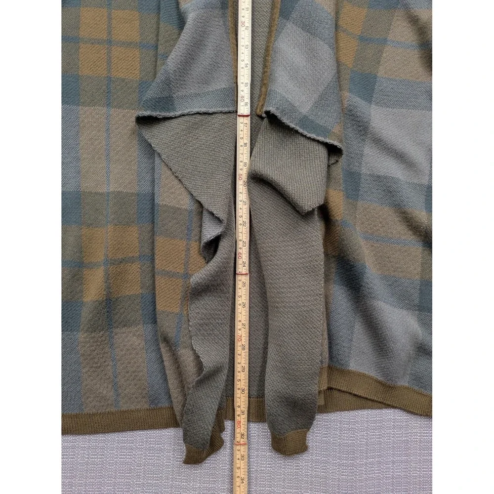 Outlander Cardigan Sweater Womens 3 Gray Plaid Open Front Ruffle Long Sleeve